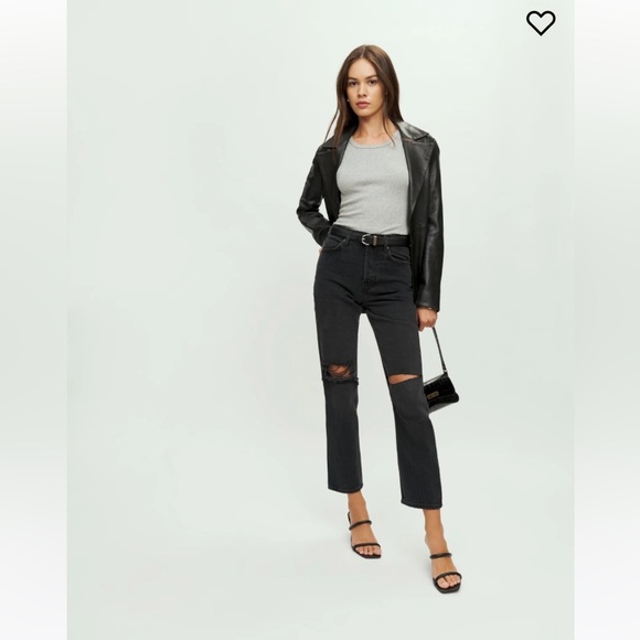 Reformation Cynthia High Rise Straight Jeans Black Ripped Size 27 - Picture 4 of 14